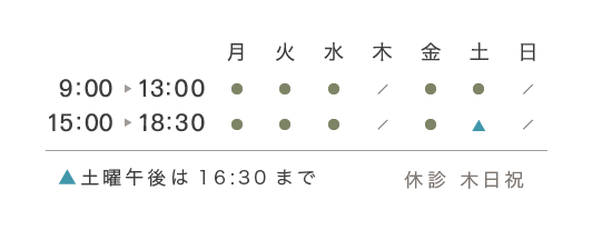 診療時間：9:00〜13:00／15:00〜18:30